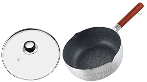 Japanischer Kochtopf mit Deckel, Aluminium, Yukihira Pfanne, Ramen Tempura, Milchtopf, Suppentopf, , mit Glasdeckel, Holzgriff, Antihaftbeschichtung, kleiner Topf zum Kochen, Weiß