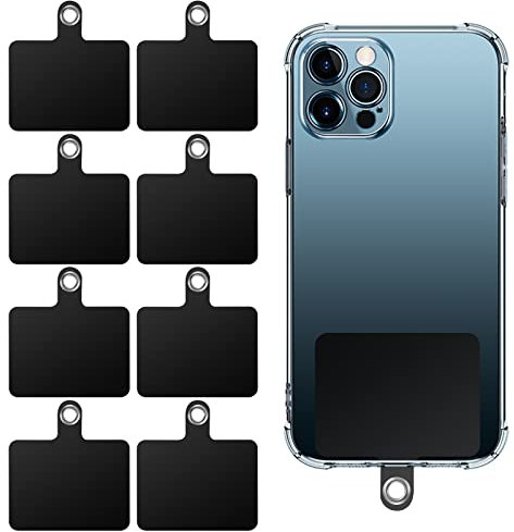 Cobee 8 pezzi toppe di ricambio per cordino per telefono cellulare con anello in metallo cinturino da collo per telefono cellulare compatibile con cuscinetti per telefoni cellulari,5,5 x 4 cm (nero)