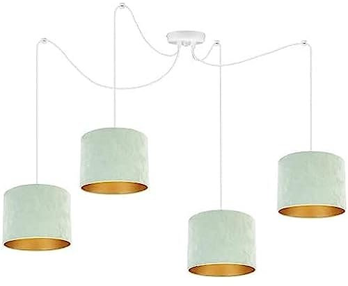 Light-Home Milan Spider Hängelampe - Hängeleuchte in Spinnenform - Deckenlampe – Spinne Lampe mit 4 Kopf - Hängeleuchte aus Metall und Stoff - E27 - Pistazie und Gold - Weißes Kabel