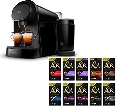 L'OR BARISTA Coffee Machine & Milk Frother by Philips with L'OR Espresso Variety 10X10 Aluminium Coffee Capsules (Total 100 Capsules)