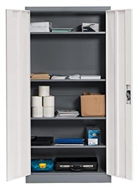 The Workplace Depot Tall & Wide Steel Storage Cabinet – 4 Adjustable Shelves, Lockable Doors, 1850x900x450mm – Modern Office & Warehouse Storage – Easy Assembly (Grey)
