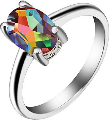 Gualiy Verlobungsring Frauen, Trauring Versilbert Damen Oval Form mit Mehrfarbig Zirkonia Ring Größe 60 (19.1)