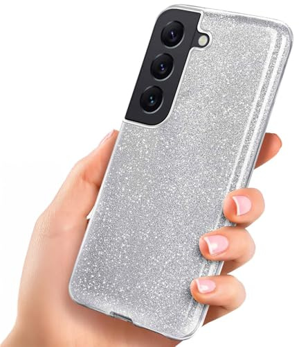 ONEFLOW Glitter Case für Samsung Galaxy S22 Glitzer Handyhülle mit Kameraschutz, Stylische Hülle Glitzernd, Dünne TPU Schutzhülle für Damen, Glitzerhülle Qi kompatibel, Silber