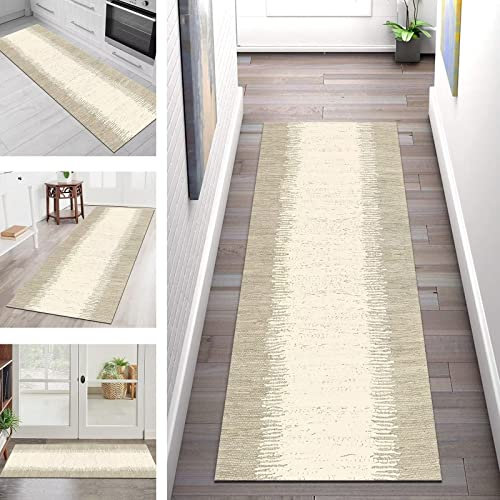 Teppich Läufer Flur Küche rutschfest Waschbar Teppichläufer Lang Matte 70X350CM Küchenläufer Küchenteppich Meterware, Beige Abstrakt 3D Korridor Tepiche Schlafzimmer Esszimmer Breite 40-120cm