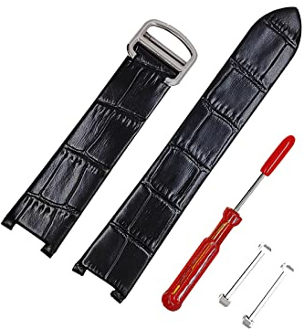 Hooxue 20 mm schwarzes Leder-Uhrenarmband, 18 mm Faltschließe + Schraubenrohr-Set, kompatibel mit der Pasha De Cartier-Serie