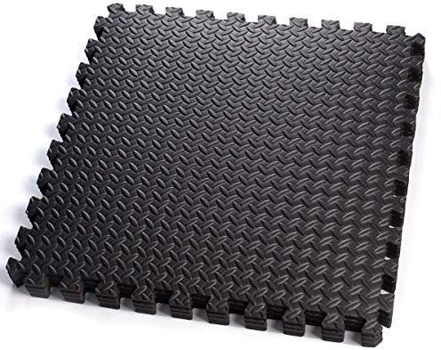 Lot de 18 tapis de protection de sol à emboîter pour yoga, exercice, garage, salle de jeux, mousse EVA et caoutchouc - Motif feuilles noires,63 * 63 * 1.2cm