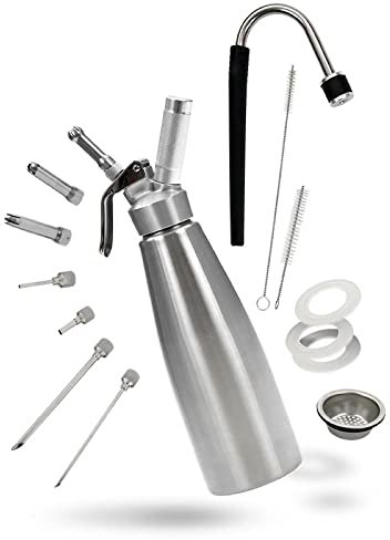 HORECATECH Sifone Panna montata ÉLITE - Professionale in Acciaio Inox - 1 Litro - con Accessori Inclusi