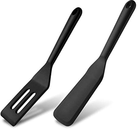 Thinp 2-Piece Silicone Spatula Set, Mini Serving Spatula & Small Spatula, Nonstick, Slotted & Solid, Black