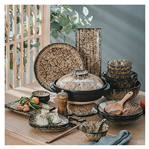 Ensemble d'assiettes et de Bols en Porcelaine, Ensemble de Vaisselle, Ensembles de dîner en céramique, Ensemble de Vaisselle en Porcelaine glaçure léopard 66 pièces