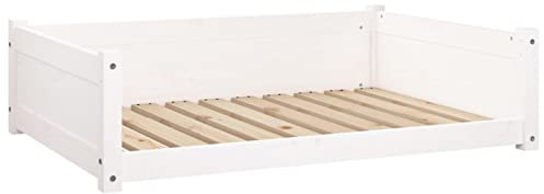 Tidyard Hundebett Hundekorb Hundesofa Tierbett Haustiersofa Welpenbett Hundecouch Hundekörbchen Haustierbett Liegebett 95,5 x 65,5 x 28 cm (B x T x H) Massivholz Kiefer Weiß