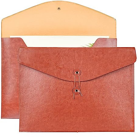 VANRA 1 pièce Chemises à dossier en cuir Porte-documents de bureau Enveloppe de dossier Format A4 Lettre avec fermeture par cordon (Marron)