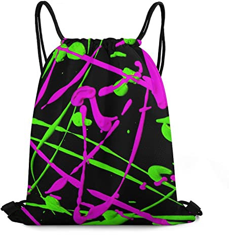 385 Tunnelzug Gymsack Glow In Dark Splatter Neon Turnsack Mädchen Kordelzug Rucksack Faltbar Rucksack Für Damen & Herren, Für Yoga, Strand, Strandurlaub