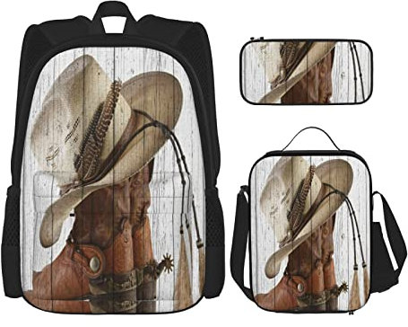 BAAROO Set di 3 Zaini Western, stivali da cowboy, rustici, in legno, per porta di fienile, borsa per libri, viaggi, campeggio, lavoro, scuola, borsa Penci, Colore, 5.0cm*10.5cm*20.5cm, Astuccio