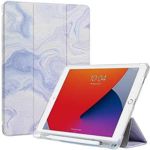 ProtUTab Hülle kompatibel mit iPad 9. Generation mit Stifthalter, Auto Wake & Sleep Slim Trifold Stand Case kompatibel mit iPad 8. Generation (2020) & 7. Generation (2019), violetter Marmor