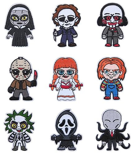 KLORIZ 9 PCS Horror Movie Embroidered Iron On Patches, DIY Backpack Accessories