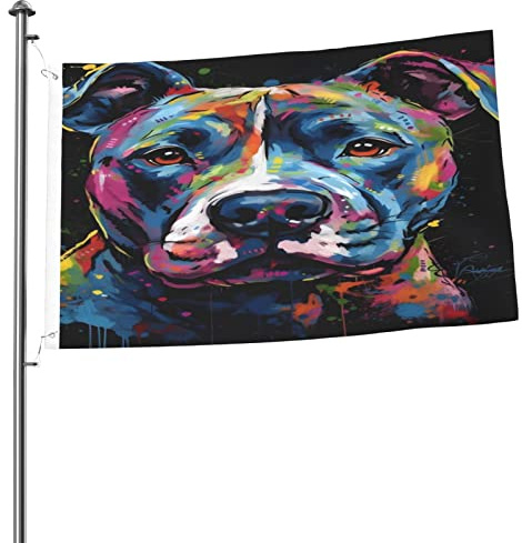 Pitbull-Flagge mit fluoreszierendem Hund, 6 x 9 m, doppelseitig außen, großes Banner, Hausflagge, Hof-Außen tion