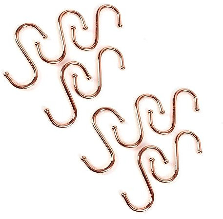 SISI UK S Hook Utility Kitchen Bathroom Mugs Pan Pot Utensil Clothes Jewellery Tool Rack Hook Home Office Coppered Ball End (3) 75mm - Pack of 10