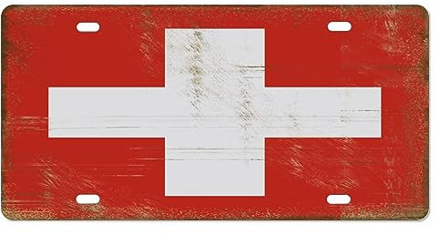 Yelolyio Schweiz Nummernschild für die Vorderseite des Autos, Größe 15,2 x 30,5 cm, rostfrei, Vintage-Schweiz-Flagge, Metall-Kennzeichen, Aluminium, Neuheit, Nummernschild, Autoanhänger, Geschenk für
