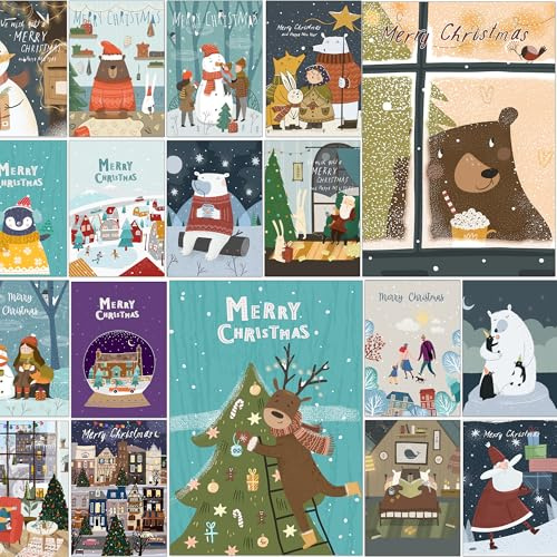 30 lustige Weihnachtskarten auf Englisch – 30 verschiedene Designs mit braunen Umschlägen aus recyceltem Kraftpapier