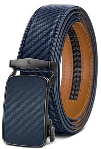 KEMISANT Gürtel Herren, Automatik Ledergürtel Herren Ratsche für Herren Business Anzug,35mm Gürtel ohne Löcher-Größe festgelegt(Navy Blau,150cm/44-52 taille verstellbar)