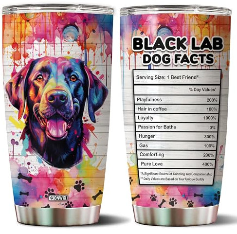 WONWIX Gifts for Black Lab Lovers 20 Oz Stainless Steel Tumbler Travel Coffee Mug Gift Ideas for Dog Lovers Owners Funny Facts Water Bottle