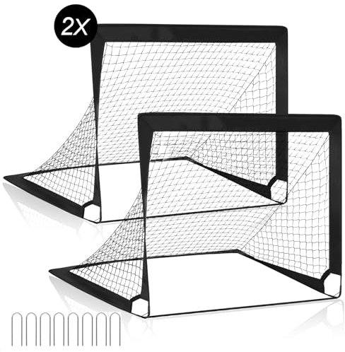 Artanchao Set di 2 Porte da Calcio,Durevoli e Resistente agli Impatti [Aste in Fibra di Vetro]-Porta da Calcio da Giardino,120 * 90cm