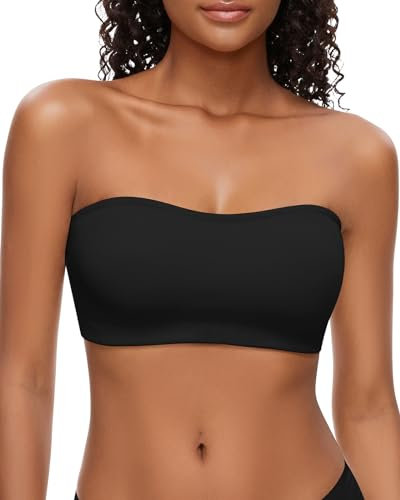 WOWENY Damen Trägerloser BH Push Up Ohne Bügel BH Ohne Träger Bandeau BH Große Größen Non-Slip Bralette BH Nahtlose Tube Top BH,Schwarz,M