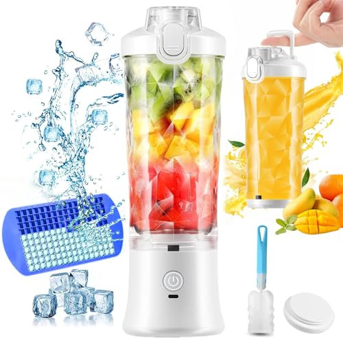 Mini Portable Blender, 270W Powerful Blender for Shakes and Smoothies, Personal Size Blender 6 Blades, 20 Oz Mini Blender Cup with Travel Lid and USB Rechargeable for Office, Gym, Kitchen, White