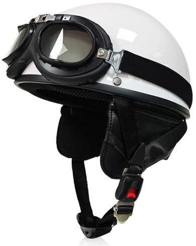 Mezzo Casco da Motociclista retrò Portatile Jet Casco Scodella Con Occhiali ECE/DOT Omologato Sicurezza Estivo Mezzo Casco per Elicottero da Pilota Chopper Vintage per Moto Cruiser 1,L