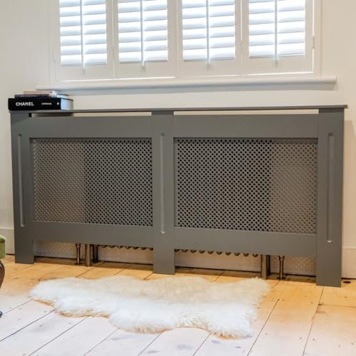 Jack Stonehouse Extra Large Radiator Cover Matt Grey Paint Over Radiator Shelf Clip On With Diamond Slats Sturdy MDF Wooden Radiator Covers For Bedroom Or Living Room Furniture Slim Radiator Cover