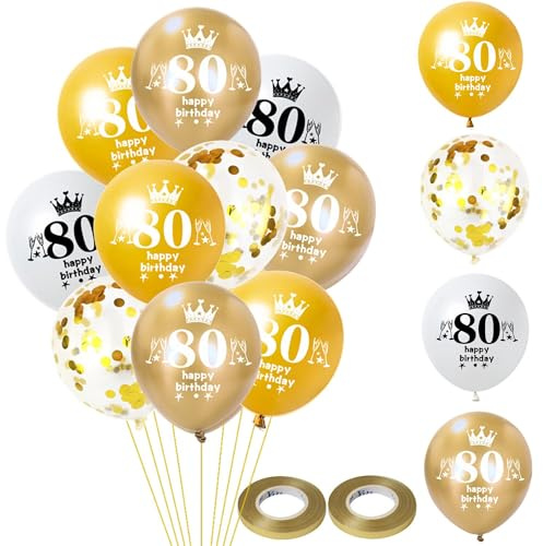 Luftballon 80. Geburtstag Mann Frauen Deko 14 Stück Gold weiß Ballons 80. Geburtstag Dekoration Happy 80 Latex Ballon Geburtstagsdeko 80 jahre Frauen Männer Party deko