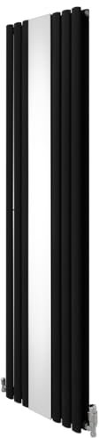 Oval Panel Radiator With Mirror 1800mm x 500mm & TRV Chrome Valves Designer Double Column Vertical Black Carbon Steel Wall Mounted Kitchen Living Room Cleaning Brush Fixing Kit & Brackets