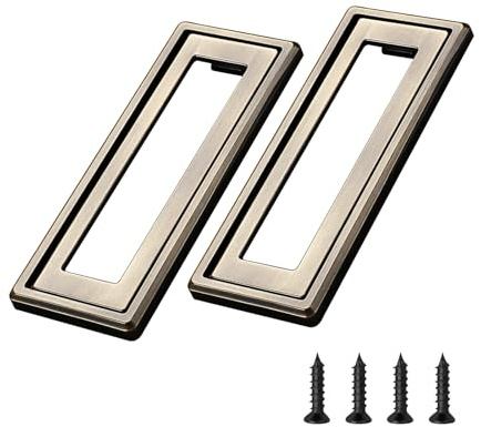 Desuibao 2 Pack Sliding Barn Door Handle, Zinc Alloy Recessed Cabinet Pull Handle, Flush Mount Door Pull Handle, Recessed Drawer Pulls, Closet Door Finger Hidden Ring Pull for Home Kitchen (Bronze)