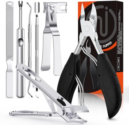 Toe Nail Clippers Set for Thick Ingrown Nails, Professional Nail Clippers with 45° Curve Blade and 360°Rotating Head Nail Clippers, Pedicure Sets for feet Toenail Scissors for Seniors Men Women,Black