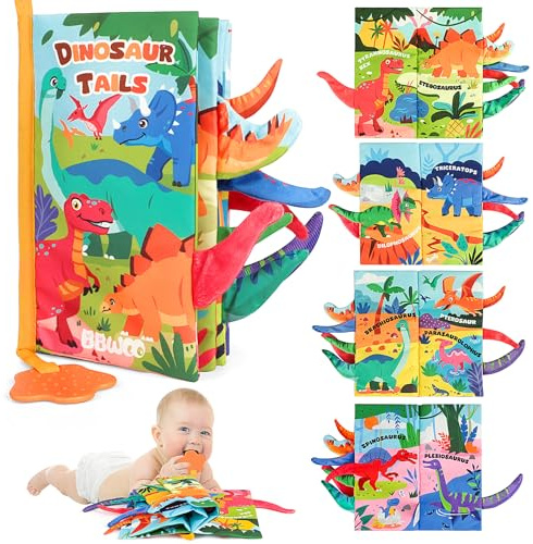 BBWOO Baby Spielzeug 0 6 Monate Babybuch Sensorisches Stoffbuch, Interaktive Fühlbuch Knisterbuch ab 0 3 6 Monate Lernspielzeuge Quiet Book Geschenk für Neugeborene (Dinosaurier)