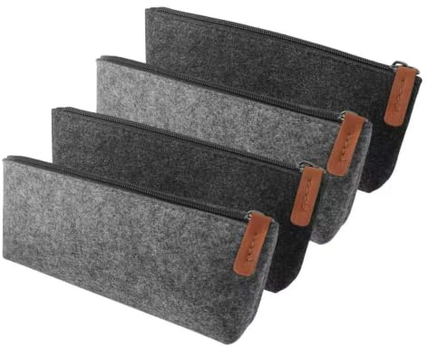 TTQiAnJ 4 Stück Filz Bleistift Etui,Multifunktions Briefpapier Beutel,für Stifte Bleistifte Leuchtmarker Andere Büro Schulbedarf 8,2 x 3,5 Zoll,Schwarz,Grau