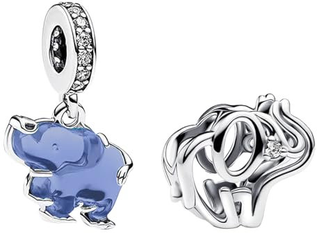 Amuefer Elephant Charm Duo Charms für Armbänder 925 Sterling Silber mit Cubic Zirkonia Anhänger für Halsketten Geburtstag Weihnachten Schmuck Geschenke für Frauen