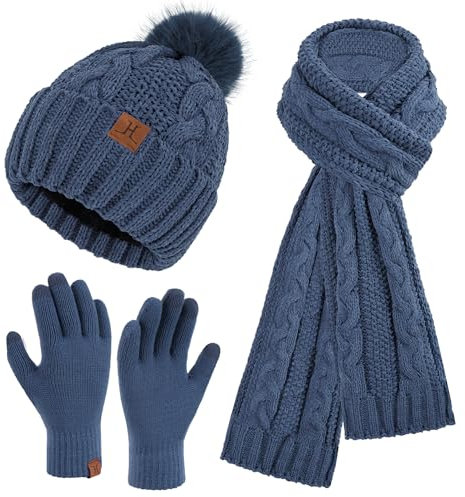 ZASFOU Damen Winter Mütze Schal Touchscreen Handschuhe Set Thermo Chenille Strickmütze Beanie Wintermütze Schals Winterschal Winterhandschuhe Geschenk für Frauen