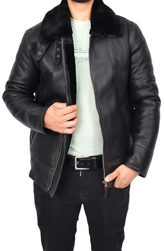 Divergent Retail Herren Top Gun Style Echt Schaffell Jacke Shearling Fliegerjacke Jannick, Schwarz , XL
