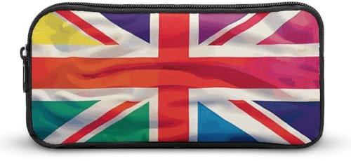 Proud Union Jack Rainbow UK Flag Pencil Case Box Holder Pen Pouch Travel Small Makeup Organiser Storage Bag