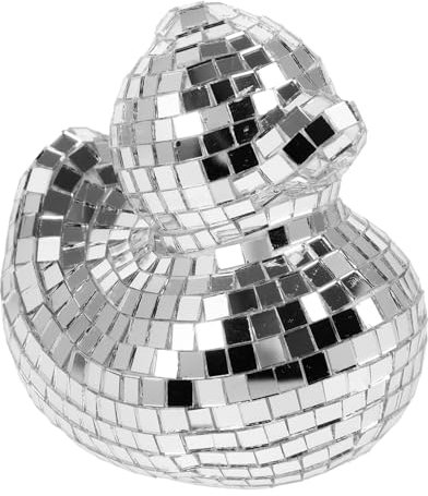 Cabilock Silver Mirror Disco Ball Duck Ornament, Reflective Glass Desktop Decoration Photo props Home Decor for Party, Wedding, Dance, Events