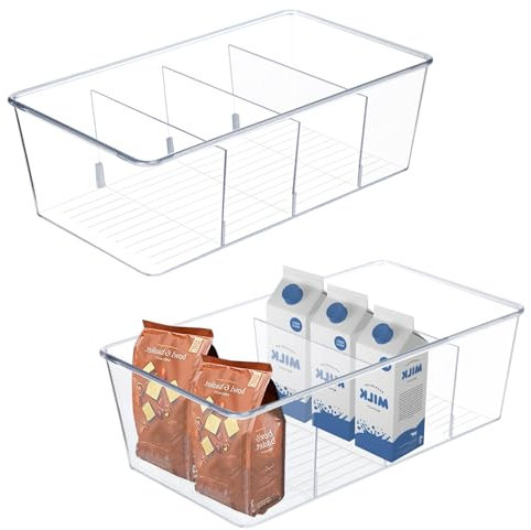 Lrocotanc Organizador Frigorifico Set de 2 Organizadora para Cocina Organizador Nevera con 4 compartimentos,sin BPA,ideal para almacenar bolsitas de té,snacks y especias(Transparente)