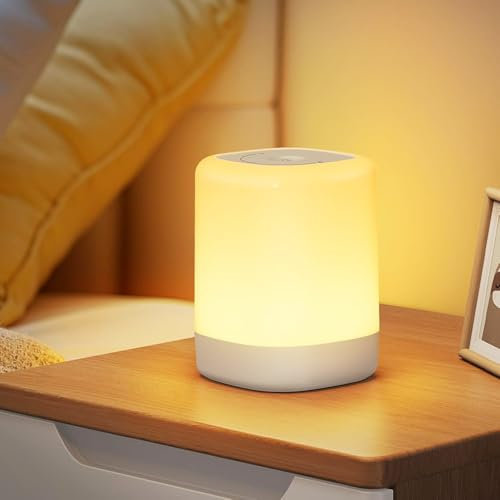 NIBSHOOM Lampada da Comodino Touch Dimmerabile, LED Abat Jour da Comodino, 2 Colori a Luce Calda e 256 Colori RGB, Funzione Timer, Luce Notturna Bambini Batteria Ricaricabile per la Camera da Letto