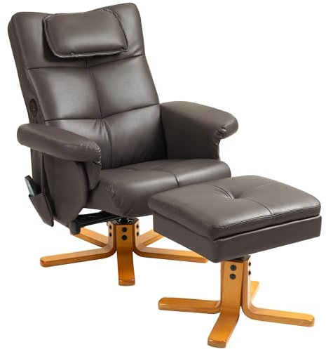 HOMCOM Massage Recliner Chair with Footstool, Upholstered Armchair with Adjustable Backrest, Remote Control, Hidden Storage and USB Ports for Living Room, Bedroom, Dark Brown