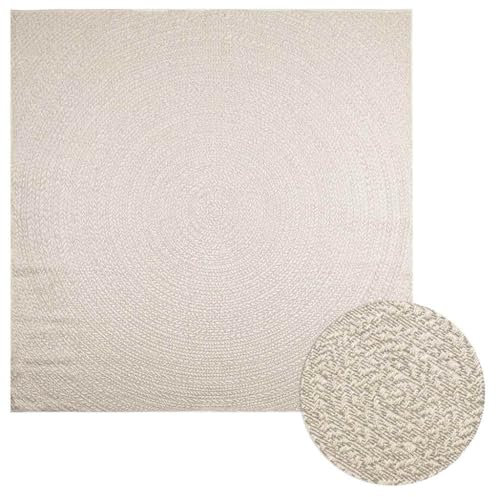 vidaXL Teppich ZIZUR Creme 240x240 cm Jute-Optik Indoor und Outdoor, Fußmatte, Bodenteppich, Teppichboden, Bodenmatte, Flächenvorleger, Innenteppich