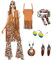 Joellfuner Damen Hippie Kostüm Set, 60er/70er Jahre, mit Zubehör für Karneval, Mottoparty, Disco, Cosplay & Party