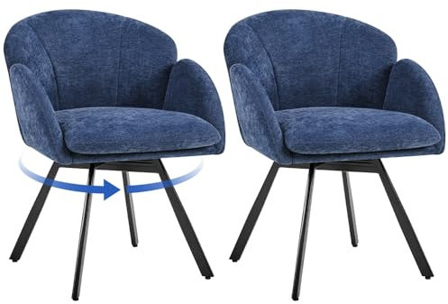 Yaheetech Esszimmerstühle Drehbar, Drehstuhl Esszimmer mit Schwenkbarem Sitz & Abnehmbarem Sitzkissen, Esstisch Stühle in Blütenblattform, Blau/2 Stück