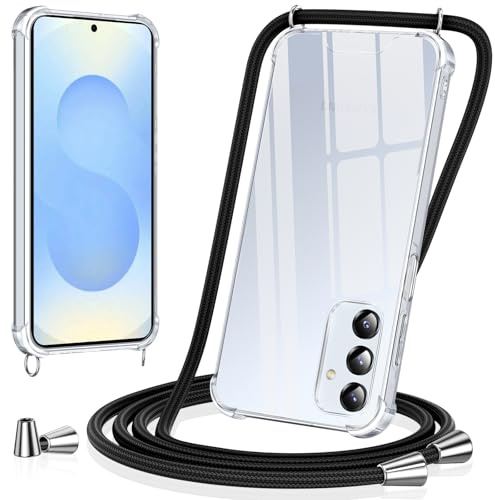 Vauki handyband für Samsung Galaxy S25 Plus Hülle mit Band Handyhülle Silikon Transparent zum Umhängen Stoßfest mit Kordel Necklace Schnur TPU Bumper Case Samsung S25 Plus, Schwarz