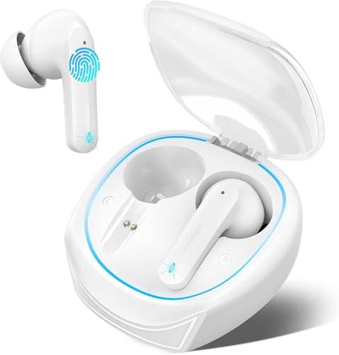 Wireless Earbuds, Bluetooth 5.3 Headphones with 4 Microphone, 40H Playtime Wireless Earphones, 50ms Low Latency Ear Bud, Call Noise Cancelling Sport In Ear Headphones,Touch Control, Game Mode, White