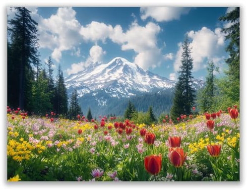 HOQIU Tableau paysage mural sur toile nature, Peinture sur gazon fleurie tableaux, posters et arts décoratifs, tableau Cuisine Bureau decoration murale salon. - 30x40cm Sans cadre(vert)